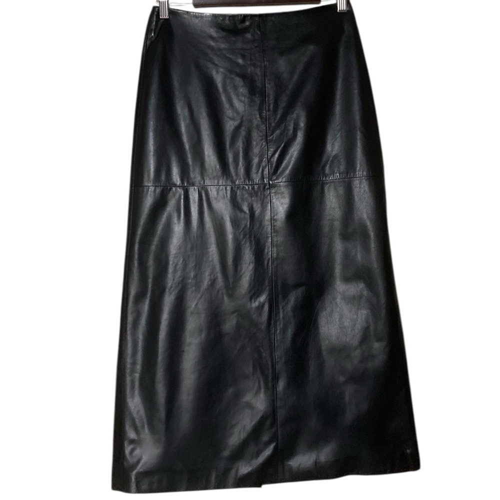Ann Taylor Long Black Leather Skirt With High Back Slit